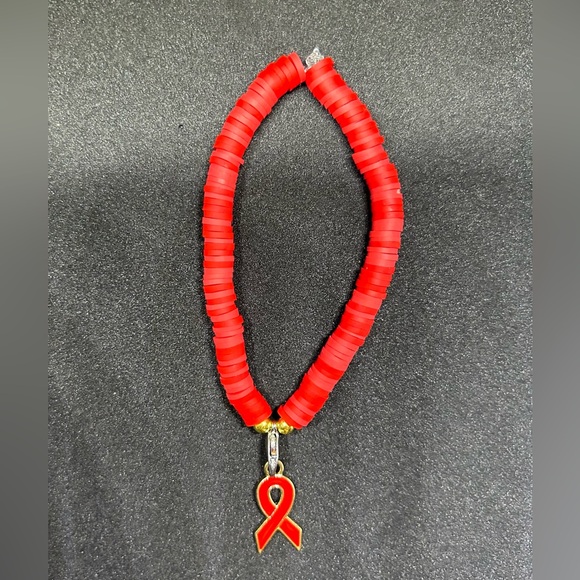 Red Ribbon (Awareness) Heishi Charm Bracelet - Picture 2 of 5